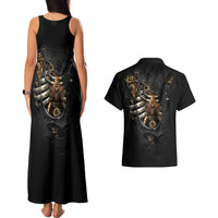 Skull Couples Matching Tank Maxi Dress And Hawaiian Shirt Skeleton Steampunk Heart Inside - Wonder Print Shop