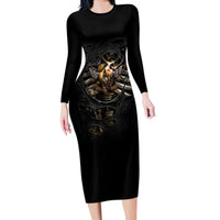 Skull Long Sleeve Bodycon Dress Skeleton Steampunk Heart Inside - Wonder Print Shop
