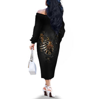 Skull Off The Shoulder Long Sleeve Dress Skeleton Steampunk Heart Inside - Wonder Print Shop