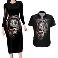 Skull Couples Matching Long Sleeve Bodycon Dress and Hawaiian Shirt Skull Grim Time Reaper - Wonder Print Shop