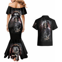 Skull Couples Matching Mermaid Dress And Hawaiian Shirt Skull Grim Time Reaper - Wonder Print Shop