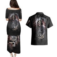 Skull Couples Matching Puletasi Dress and Hawaiian Shirt Skull Grim Time Reaper - Wonder Print Shop