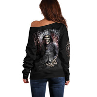Skull Off Shoulder Sweater Skull Grim Time Reaper - Wonder Print Shop