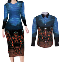 Skull Couples Matching Long Sleeve Bodycon Dress and Long Sleeve Button Shirts Three Skeleton No See No Speak No Hear - Wonder Print Shop