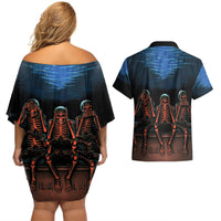 Skull Couples Matching Off Shoulder Short Dress and Hawaiian Shirt Three Skeleton No See No Speak No Hear - Wonder Print Shop