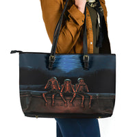 Skull Leather Tote Bag Three Skeleton No See No Speak No Hear - Wonder Print Shop