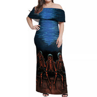 Skull Off Shoulder Maxi Dress Three Skeleton No See No Speak No Hear - Wonder Print Shop