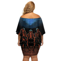 Skull Off Shoulder Short Dress Three Skeleton No See No Speak No Hear - Wonder Print Shop