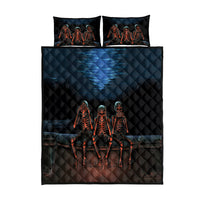 Skull Quilt Bed Set Three Skeleton No See No Speak No Hear - Wonder Print Shop