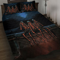 Skull Quilt Bed Set Three Skeleton No See No Speak No Hear - Wonder Print Shop