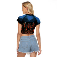 Skull Raglan Cropped T Shirt Three Skeleton No See No Speak No Hear - Wonder Print Shop