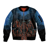 Skull Sleeve Zip Bomber Jacket Three Skeleton No See No Speak No Hear - Wonder Print Shop