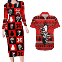 Scary Skeleton Couples Matching Long Sleeve Bodycon Dress and Hawaiian Shirt Skeleton Inside Ugly Christmas - Wonder Print Shop