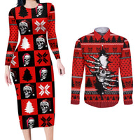Scary Skeleton Couples Matching Long Sleeve Bodycon Dress and Long Sleeve Button Shirt Skeleton Inside Ugly Christmas - Wonder Print Shop