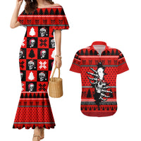 Scary Skeleton Couples Matching Mermaid Dress and Hawaiian Shirt Skeleton Inside Ugly Christmas - Wonder Print Shop