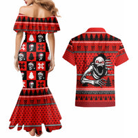 Scary Skeleton Couples Matching Mermaid Dress and Hawaiian Shirt Skeleton Inside Ugly Christmas - Wonder Print Shop