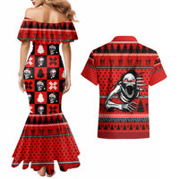 Scary Skeleton Couples Matching Mermaid Dress and Hawaiian Shirt Skeleton Inside Ugly Christmas - Wonder Print Shop