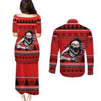 Scary Skeleton Couples Matching Puletasi Dress and Long Sleeve Button Shirt Skeleton Inside Ugly Christmas - Wonder Print Shop