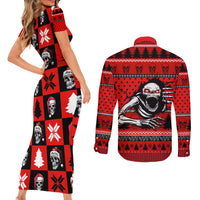 Scary Skeleton Couples Matching Short Sleeve Bodycon Dress and Long Sleeve Button Shirt Skeleton Inside Ugly Christmas - Wonder Print Shop