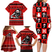 Scary Skeleton Family Matching Long Sleeve Bodycon Dress and Hawaiian Shirt Skeleton Inside Ugly Christmas - Wonder Print Shop