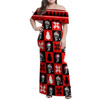 Scary Skeleton Family Matching Off Shoulder Maxi Dress and Hawaiian Shirt Skeleton Inside Ugly Christmas - Wonder Print Shop