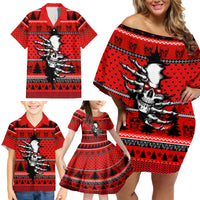 Scary Skeleton Family Matching Off Shoulder Short Dress and Hawaiian Shirt Skeleton Inside Ugly Christmas - Wonder Print Shop