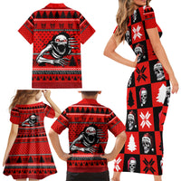 Scary Skeleton Family Matching Short Sleeve Bodycon Dress and Hawaiian Shirt Skeleton Inside Ugly Christmas - Wonder Print Shop