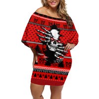 Scary Skeleton Off Shoulder Short Dress Skeleton Inside Ugly Christmas - Wonder Print Shop