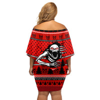 Scary Skeleton Off Shoulder Short Dress Skeleton Inside Ugly Christmas - Wonder Print Shop