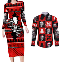 Skull Santa Couples Matching Long Sleeve Bodycon Dress and Long Sleeve Button Shirt Pattern Skull Santa Ugly Christmas - Wonder Print Shop