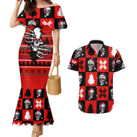 Skull Santa Couples Matching Mermaid Dress and Hawaiian Shirt Pattern Skull Santa Ugly Christmas - Wonder Print Shop