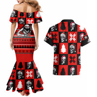 Skull Santa Couples Matching Mermaid Dress and Hawaiian Shirt Pattern Skull Santa Ugly Christmas - Wonder Print Shop