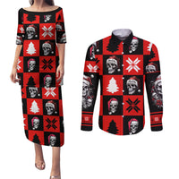 Skull Santa Couples Matching Puletasi Dress and Long Sleeve Button Shirt Pattern Skull Santa Ugly Christmas - Wonder Print Shop
