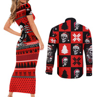 Skull Santa Couples Matching Short Sleeve Bodycon Dress and Long Sleeve Button Shirt Pattern Skull Santa Ugly Christmas - Wonder Print Shop