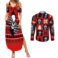 Skull Santa Couples Matching Summer Maxi Dress and Long Sleeve Button Shirt Pattern Skull Santa Ugly Christmas - Wonder Print Shop