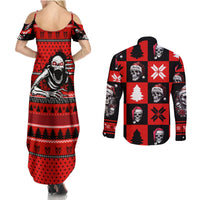 Skull Santa Couples Matching Summer Maxi Dress and Long Sleeve Button Shirt Pattern Skull Santa Ugly Christmas - Wonder Print Shop