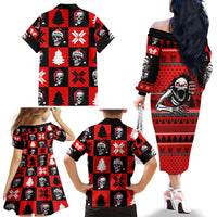 Skull Santa Family Matching Off Shoulder Long Sleeve Dress and Hawaiian Shirt Pattern Skull Santa Ugly Christmas - Wonder Print Shop