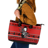Skull Santa Leather Tote Bag Pattern Skull Santa Ugly Christmas - Wonder Print Shop