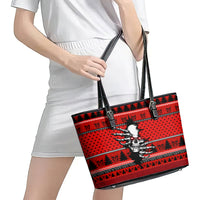 Skull Santa Leather Tote Bag Pattern Skull Santa Ugly Christmas - Wonder Print Shop