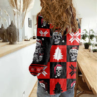 Skull Santa Women Casual Shirt Pattern Skull Santa Ugly Christmas - Wonder Print Shop