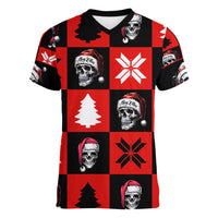 Skull Santa Women V Neck T Shirt Pattern Skull Santa Ugly Christmas - Wonder Print Shop