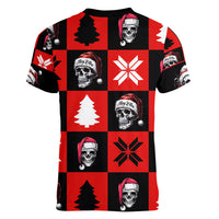 Skull Santa Women V Neck T Shirt Pattern Skull Santa Ugly Christmas - Wonder Print Shop
