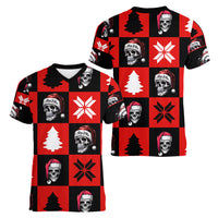 Skull Santa Women V Neck T Shirt Pattern Skull Santa Ugly Christmas - Wonder Print Shop