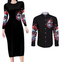 Skull Santa Claus Couples Matching Long Sleeve Bodycon Dress and Long Sleeve Button Shirt Santa Claus Is Coming To Town - Wonder Print Shop