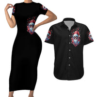 Skull Santa Claus Couples Matching Short Sleeve Bodycon Dress and Hawaiian Shirt Santa Claus Is Coming To Town - Wonder Print Shop