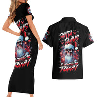 Skull Santa Claus Couples Matching Short Sleeve Bodycon Dress and Hawaiian Shirt Santa Claus Is Coming To Town - Wonder Print Shop