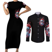 Skull Santa Claus Couples Matching Short Sleeve Bodycon Dress and Long Sleeve Button Shirt Santa Claus Is Coming To Town - Wonder Print Shop