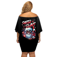 Skull Santa Claus Family Matching Off Shoulder Short Dress and Hawaiian Shirt Santa Claus Is Coming To Town - Wonder Print Shop