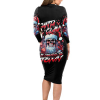 Skull Santa Claus Long Sleeve Bodycon Dress Santa Claus Is Coming To Town - Wonder Print Shop