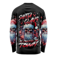Skull Santa Claus Long Sleeve Shirt Santa Claus Is Coming To Town - Wonder Print Shop